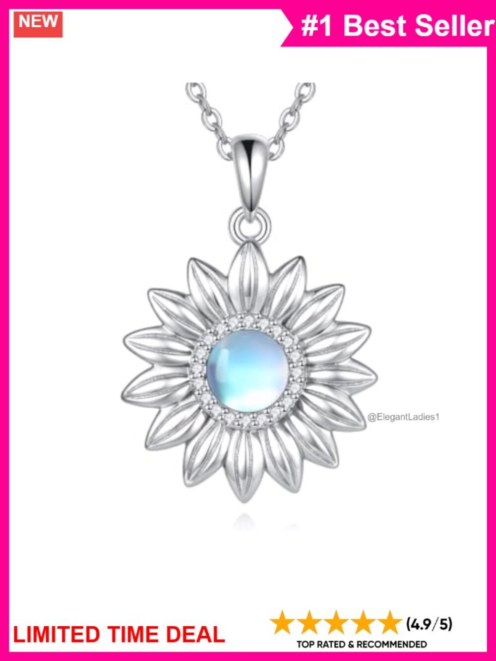 925 Sterling Silver Sunflower Moonstone Pendant Necklace for Women